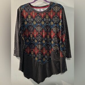Westbound Black Multicolor Patchwork Long-Sleeve Top Size XL